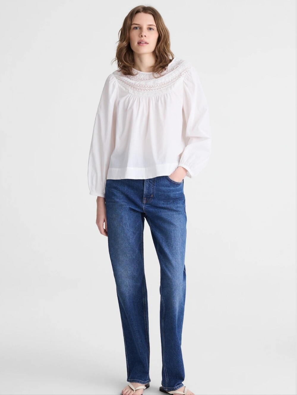 Madewell White Smocked Yoke Peasant Blouse